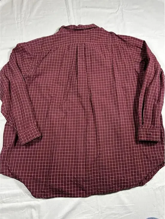 Polo Ralph Lauren Men 3XB Plaid Button Down Shirt Dark Red Green White Cotton - Picture 3 of 6